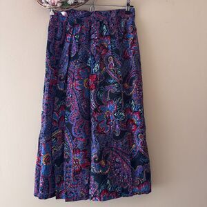 Greenwich Square Pleated Maxi Skirt Floral Elastic Waist Sz 11 / 12